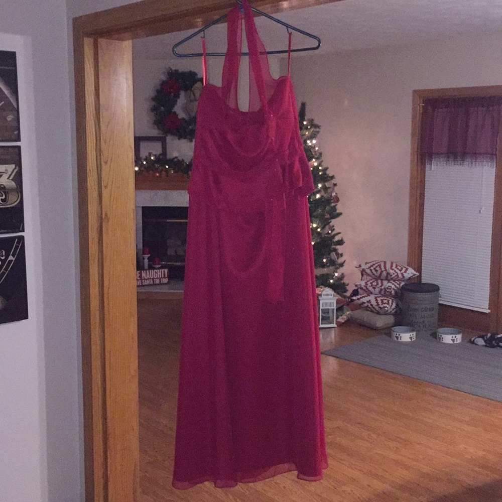 Red long bridesmaid dress